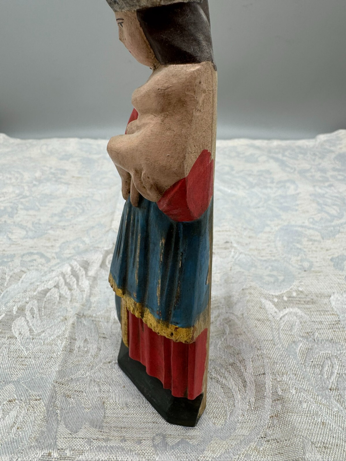 ALTE VINTAGE HEILIGENFIGUR 23cm HOLZ HEILIGE MARIA JESUS NACH ANTIKEM VORBILD – Bild 11
