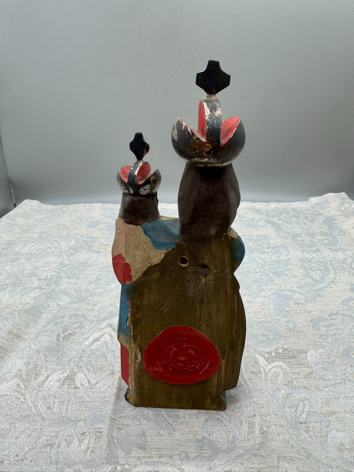 ALTE VINTAGE HEILIGENFIGUR 23cm HOLZ HEILIGE MARIA JESUS NACH ANTIKEM VORBILD – Bild 12