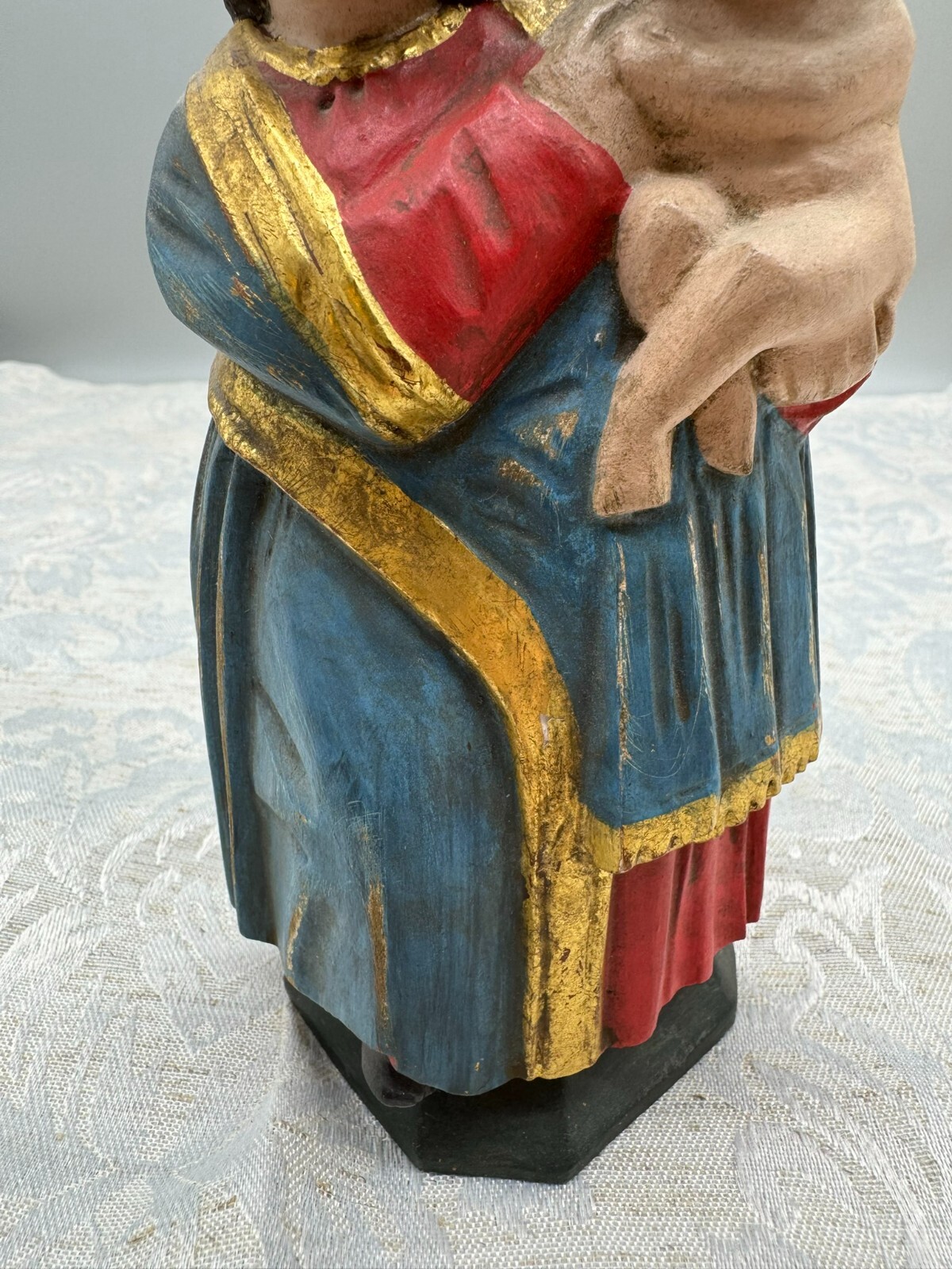 ALTE VINTAGE HEILIGENFIGUR 23cm HOLZ HEILIGE MARIA JESUS NACH ANTIKEM VORBILD – Bild 4