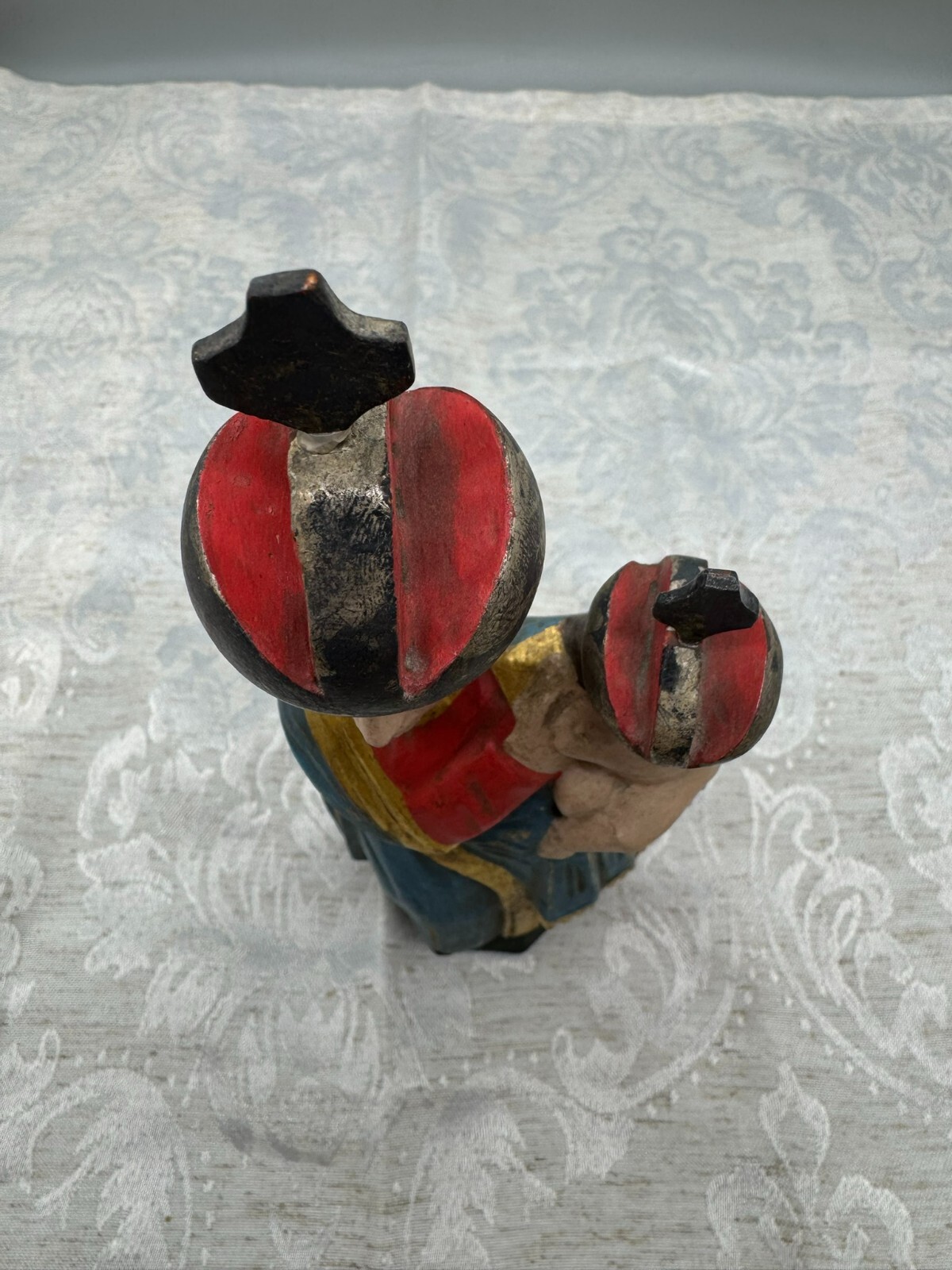 ALTE VINTAGE HEILIGENFIGUR 23cm HOLZ HEILIGE MARIA JESUS NACH ANTIKEM VORBILD – Bild 5