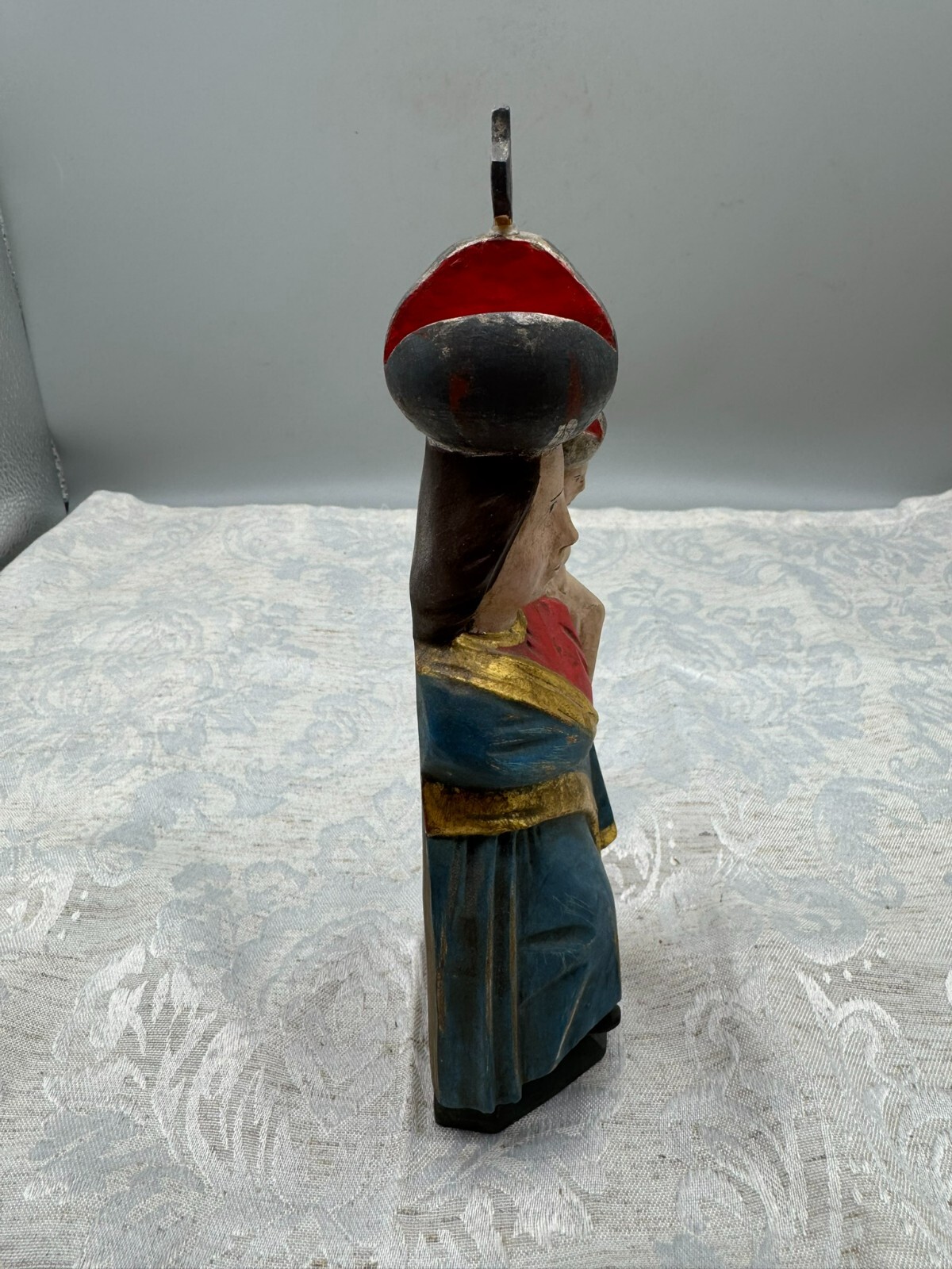 ALTE VINTAGE HEILIGENFIGUR 23cm HOLZ HEILIGE MARIA JESUS NACH ANTIKEM VORBILD – Bild 6