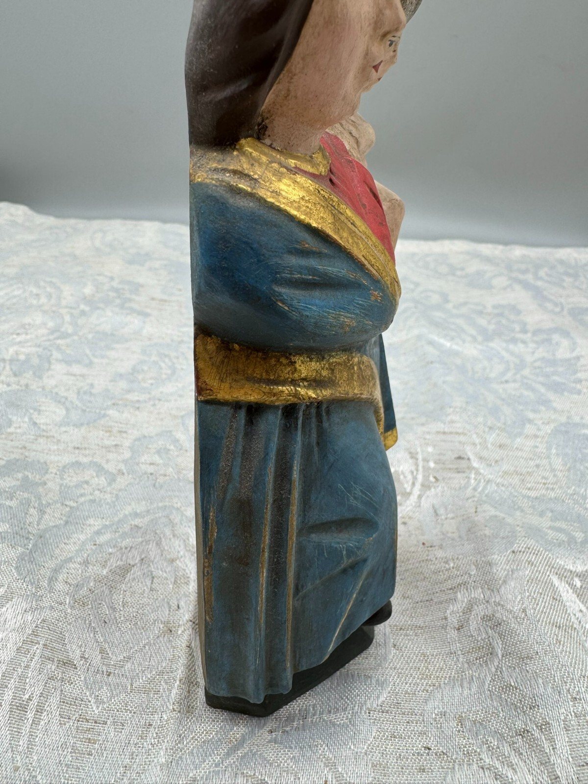 ALTE VINTAGE HEILIGENFIGUR 23cm HOLZ HEILIGE MARIA JESUS NACH ANTIKEM VORBILD – Bild 8