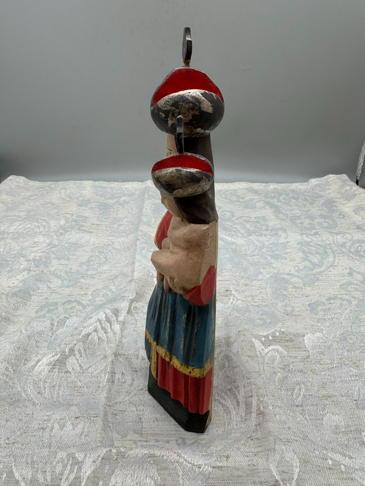 ALTE VINTAGE HEILIGENFIGUR 23cm HOLZ HEILIGE MARIA JESUS NACH ANTIKEM VORBILD – Bild 9