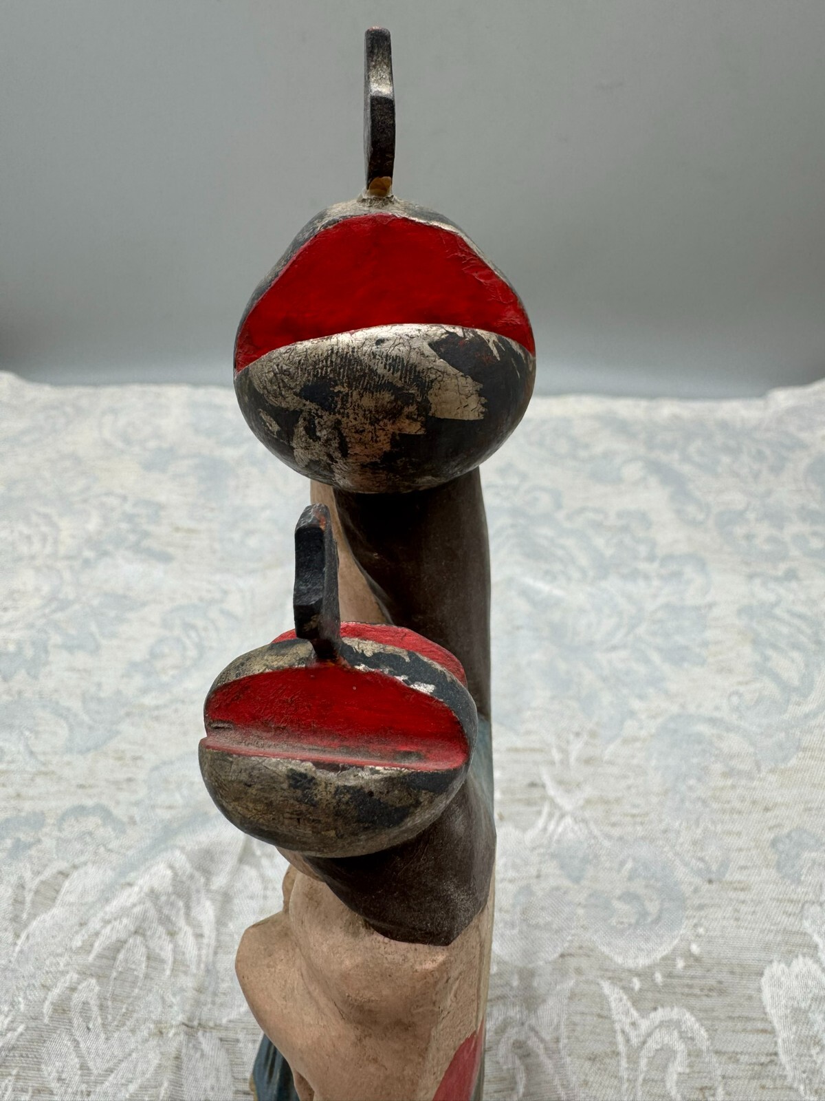 ALTE VINTAGE HEILIGENFIGUR 23cm HOLZ HEILIGE MARIA JESUS NACH ANTIKEM VORBILD – Bild 10