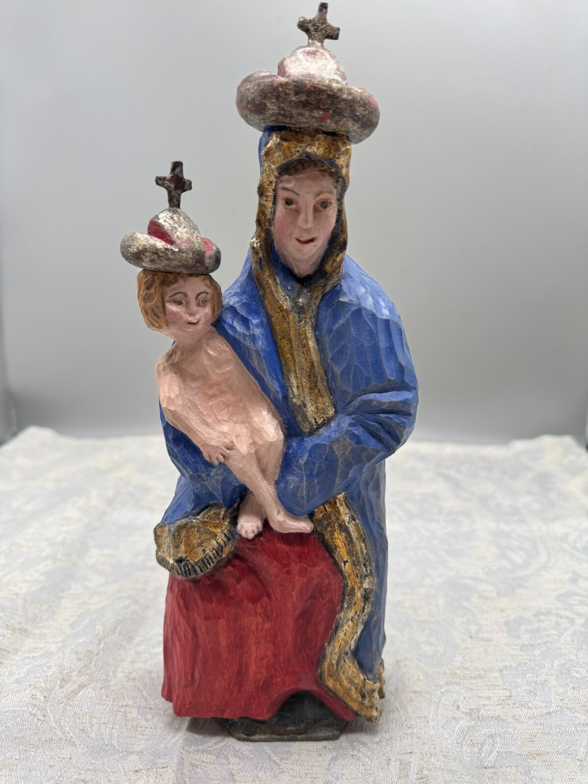 ALTE VINTAGE HEILIGENFIGUR 29cm MADONNA MARIA MIT KIND NACH ANTIKEM ORIGINAL