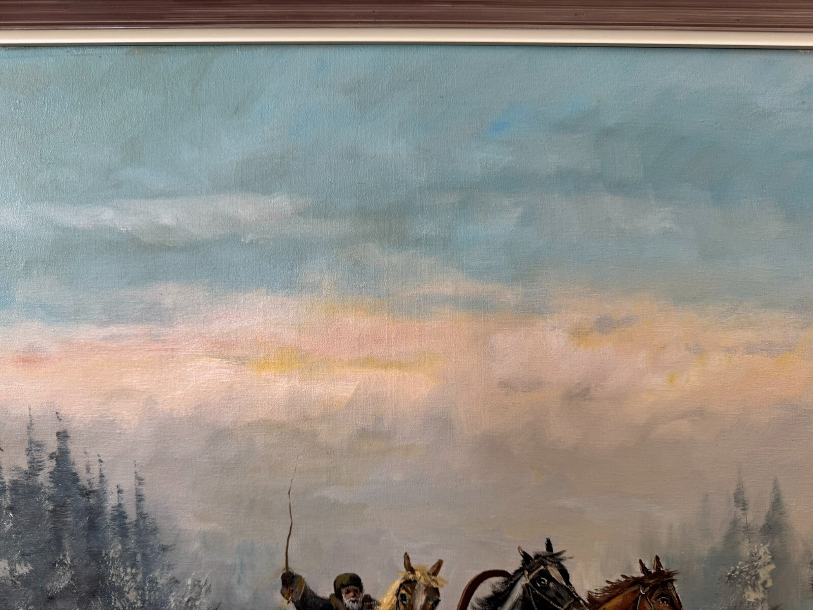 GROSSES ÖLGEMÄLDE IN PRUNKRAHMEN WILLUOW SIGNIERT TROJKA IN WINTER LANDSCHAFT – Bild 8