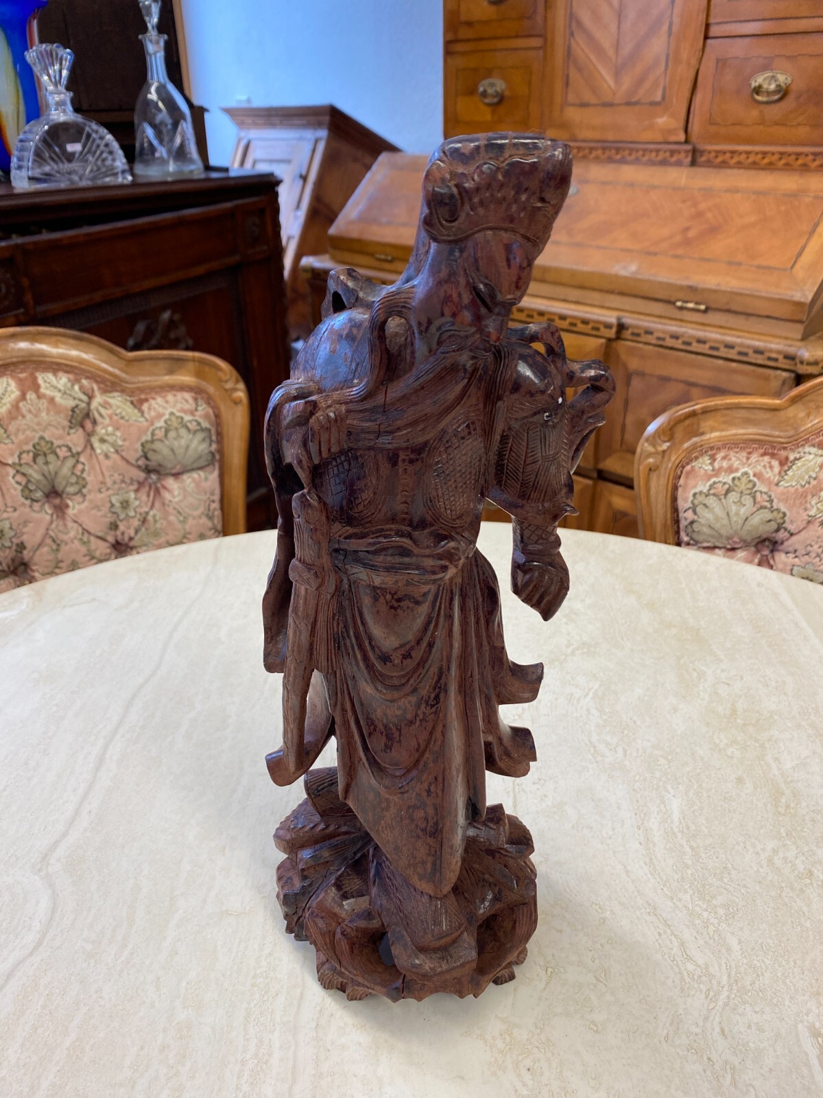 CHINA SKULPTUR AUS HOLZ GELEHRTER 36cm HOCH