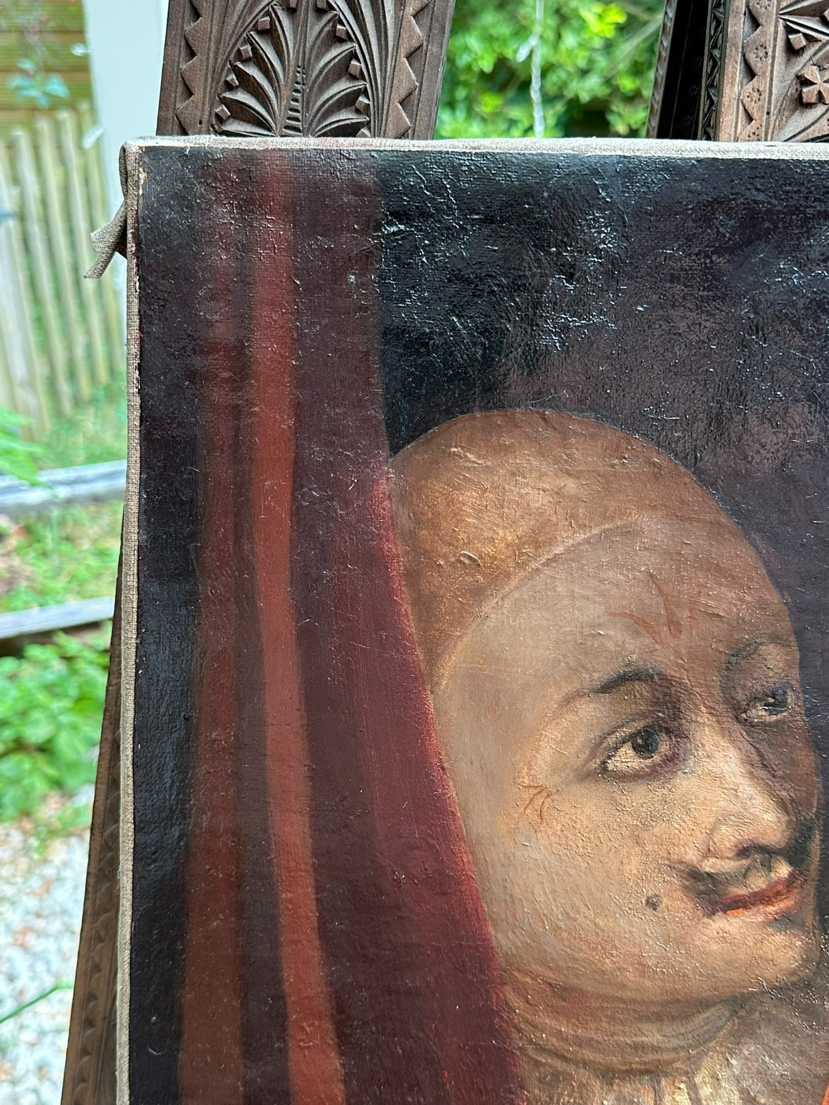ALTES ÖLGEMÄLDE MANN HINTER VORHANG – Bild 6
