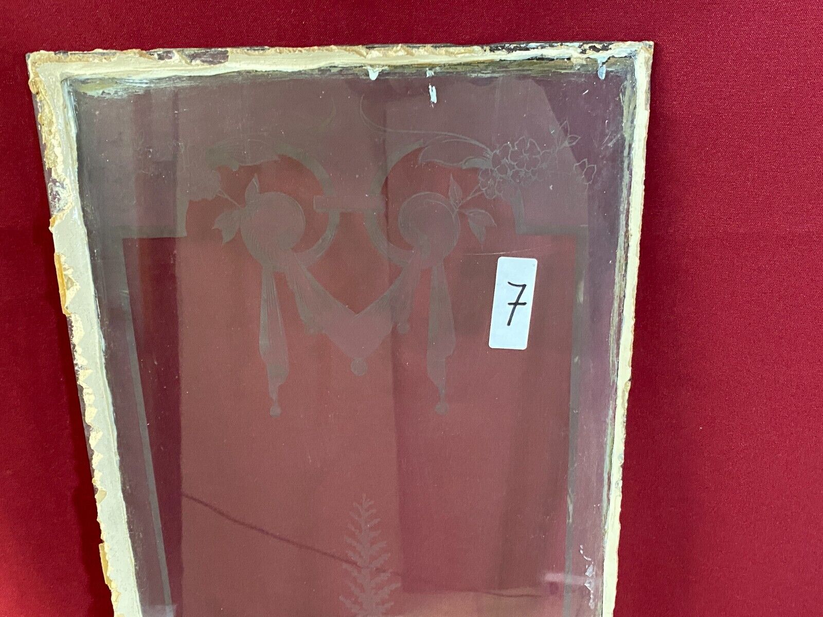 ANTIKE GLASSCHEIBE JUGENDSTIL UM 1890 FENSTER GIRLANDEN 29,5x121cm – Bild 3