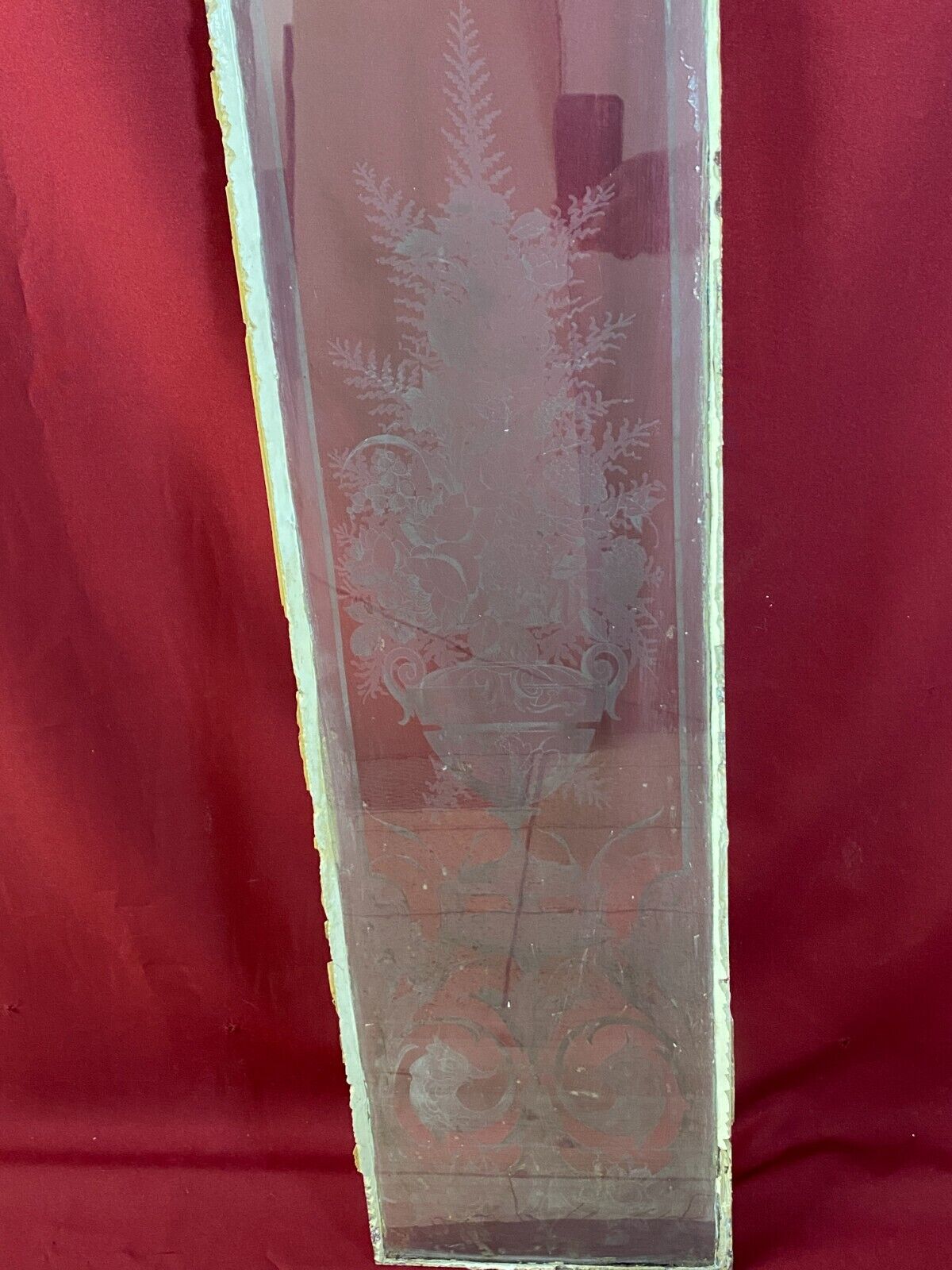 ANTIKE GLASSCHEIBE JUGENDSTIL UM 1890 FENSTER GIRLANDEN 29,5x121cm – Bild 4