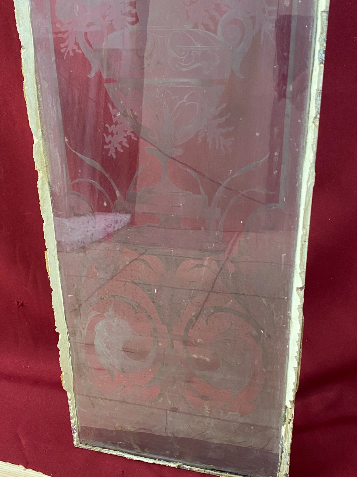 ANTIKE GLASSCHEIBE JUGENDSTIL UM 1890 FENSTER GIRLANDEN 29,5x121cm – Bild 5