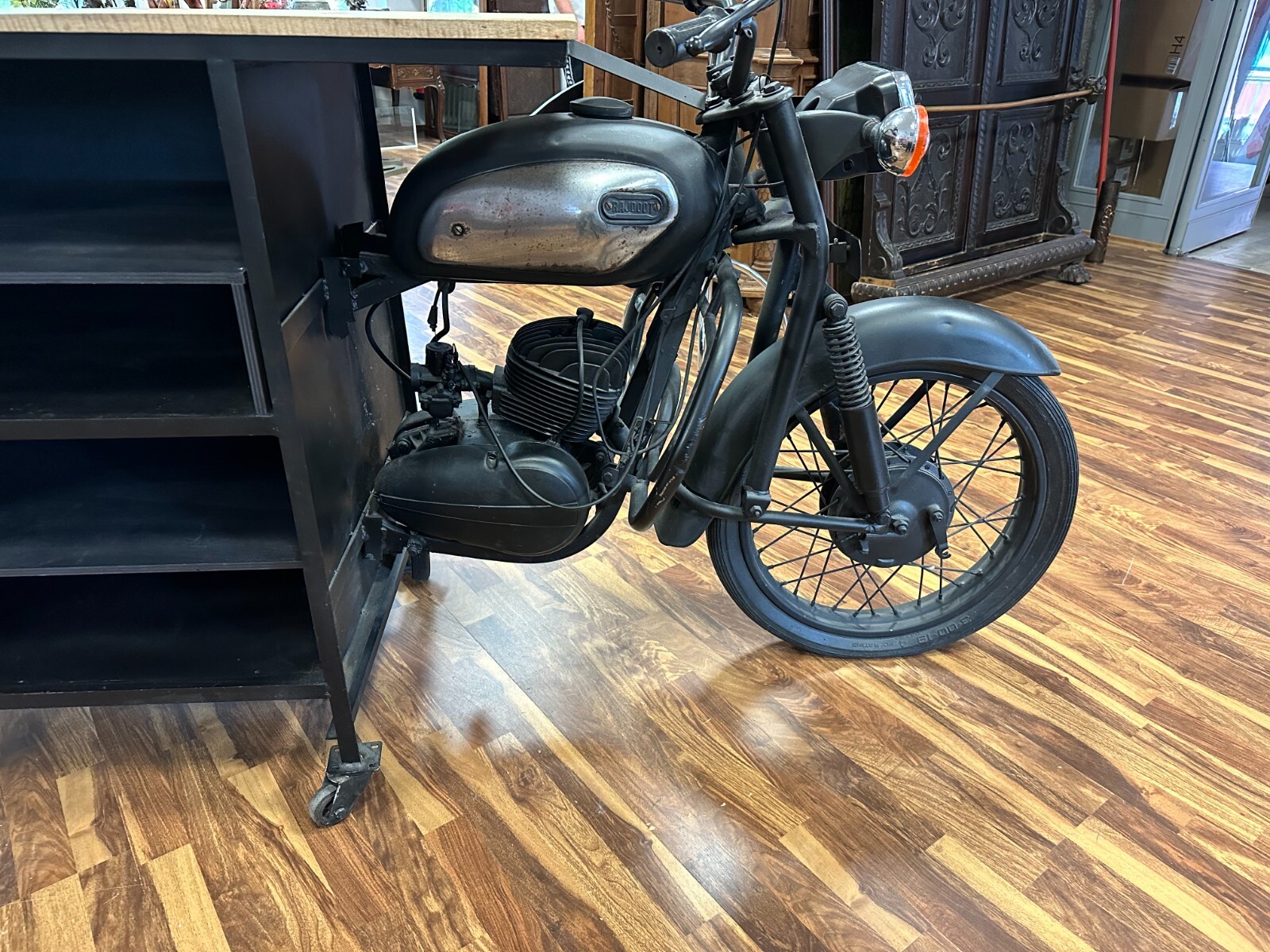 GROSSER MOBILER TRESEN ANTIKES MOTORRAD UMBAU EICHE PLATTE 285cm – Bild 11
