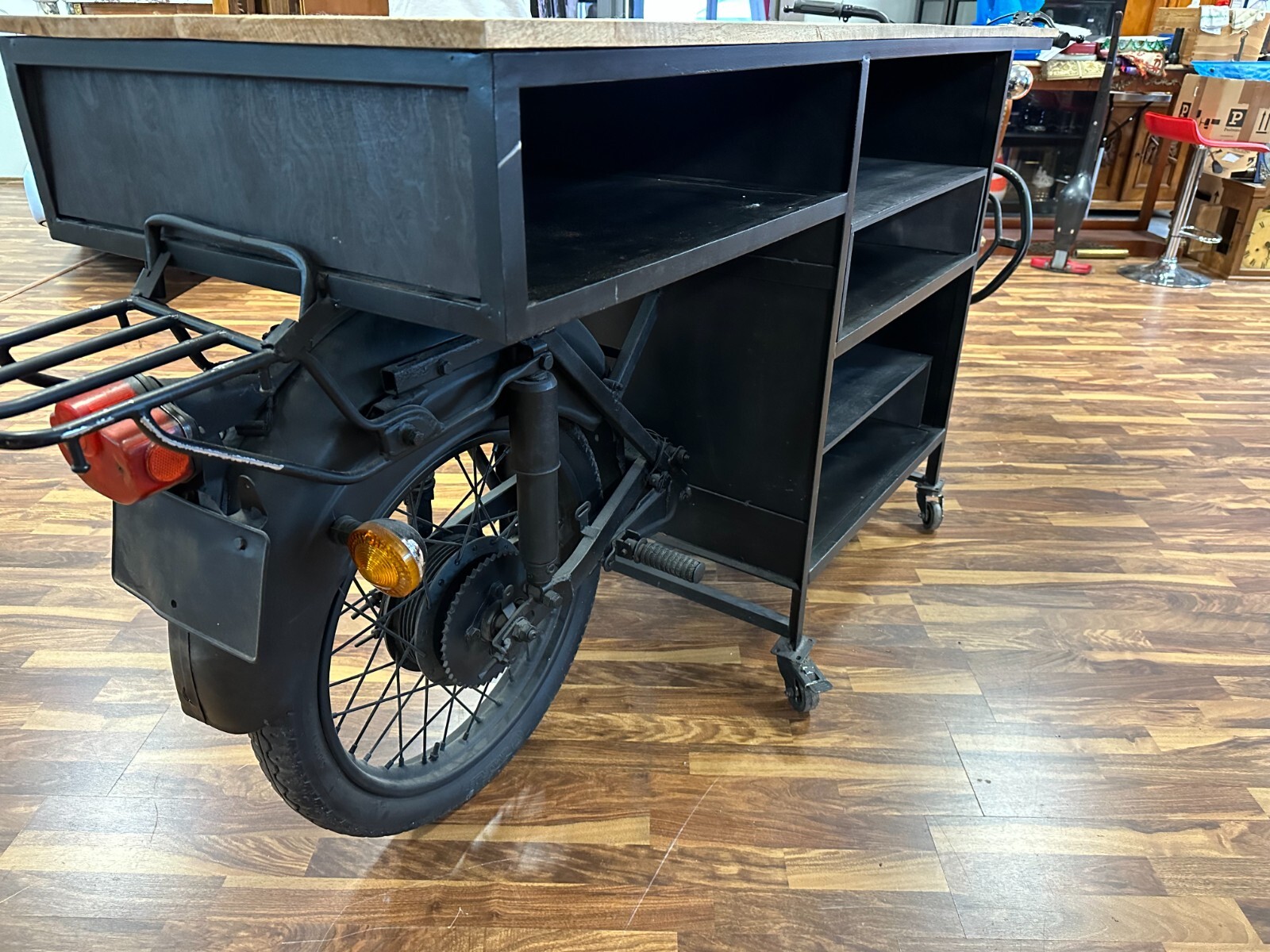 GROSSER MOBILER TRESEN ANTIKES MOTORRAD UMBAU EICHE PLATTE 285cm – Bild 9