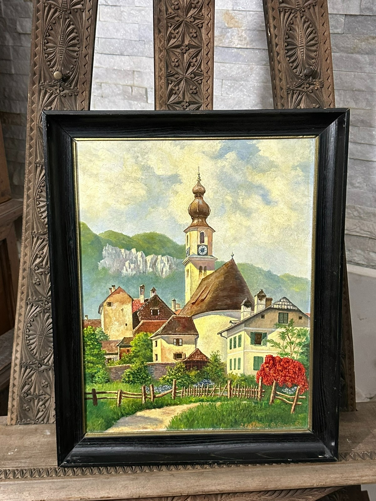 ÖLGEMÄLDE KIRCHE IN LANDSCHAFT ST GILGEN J. EISENHUT – Bild 3