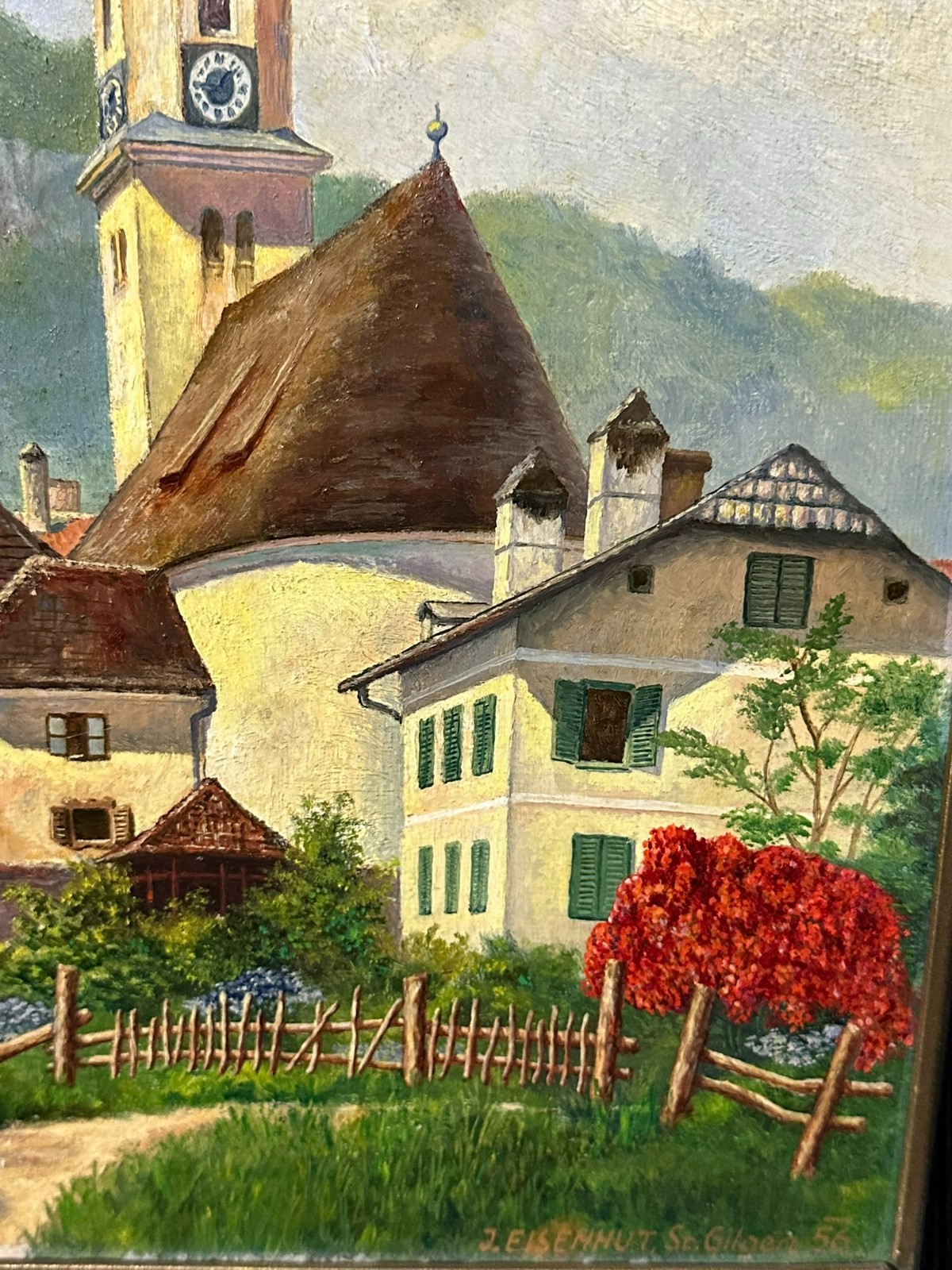 ÖLGEMÄLDE KIRCHE IN LANDSCHAFT ST GILGEN J. EISENHUT – Bild 5