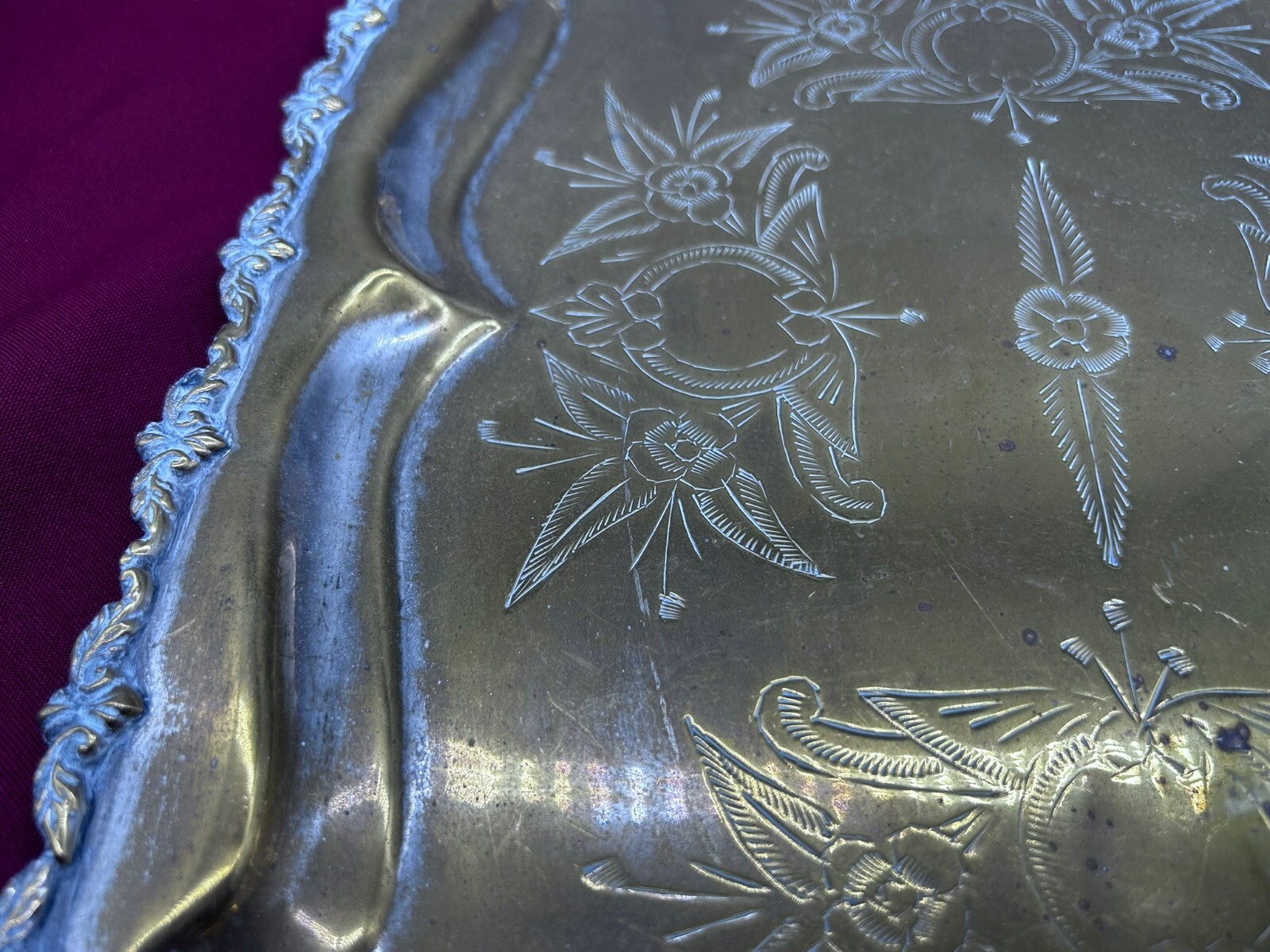 SERVIERTABLETT TABLETT 49x31cm METALL VERSILBERT HANDGRAVUREN – Bild 12