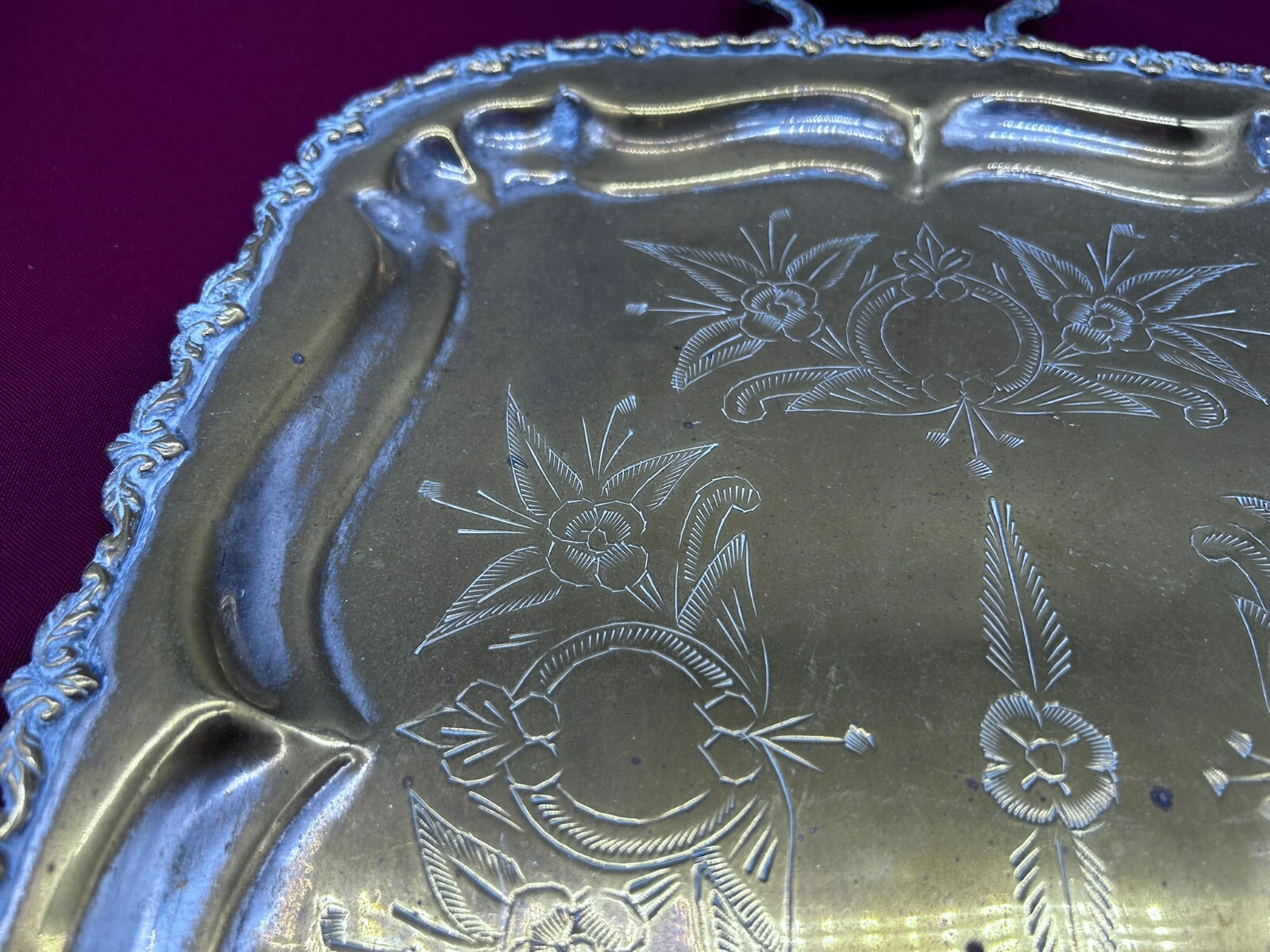 SERVIERTABLETT TABLETT 49x31cm METALL VERSILBERT HANDGRAVUREN – Bild 13