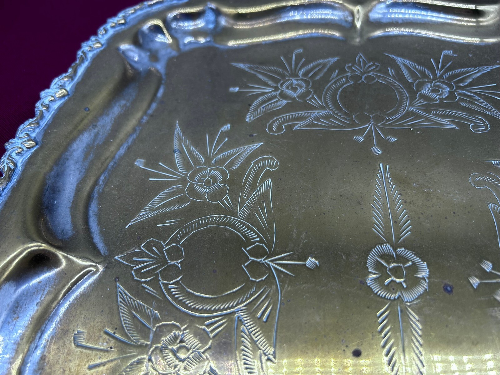 SERVIERTABLETT TABLETT 49x31cm METALL VERSILBERT HANDGRAVUREN – Bild 15