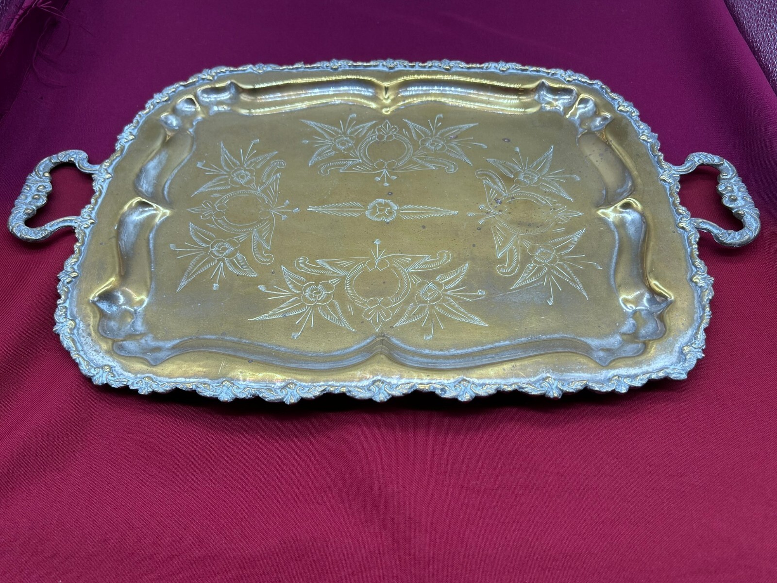 SERVIERTABLETT TABLETT 49x31cm METALL VERSILBERT HANDGRAVUREN – Bild 4