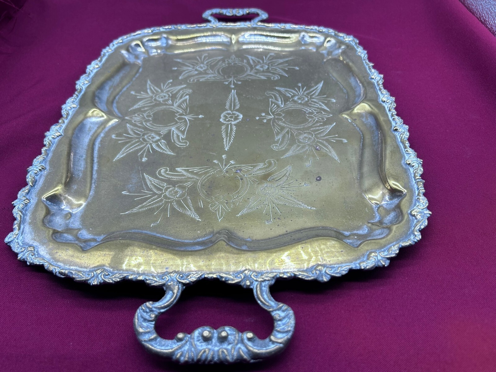 SERVIERTABLETT TABLETT 49x31cm METALL VERSILBERT HANDGRAVUREN – Bild 5