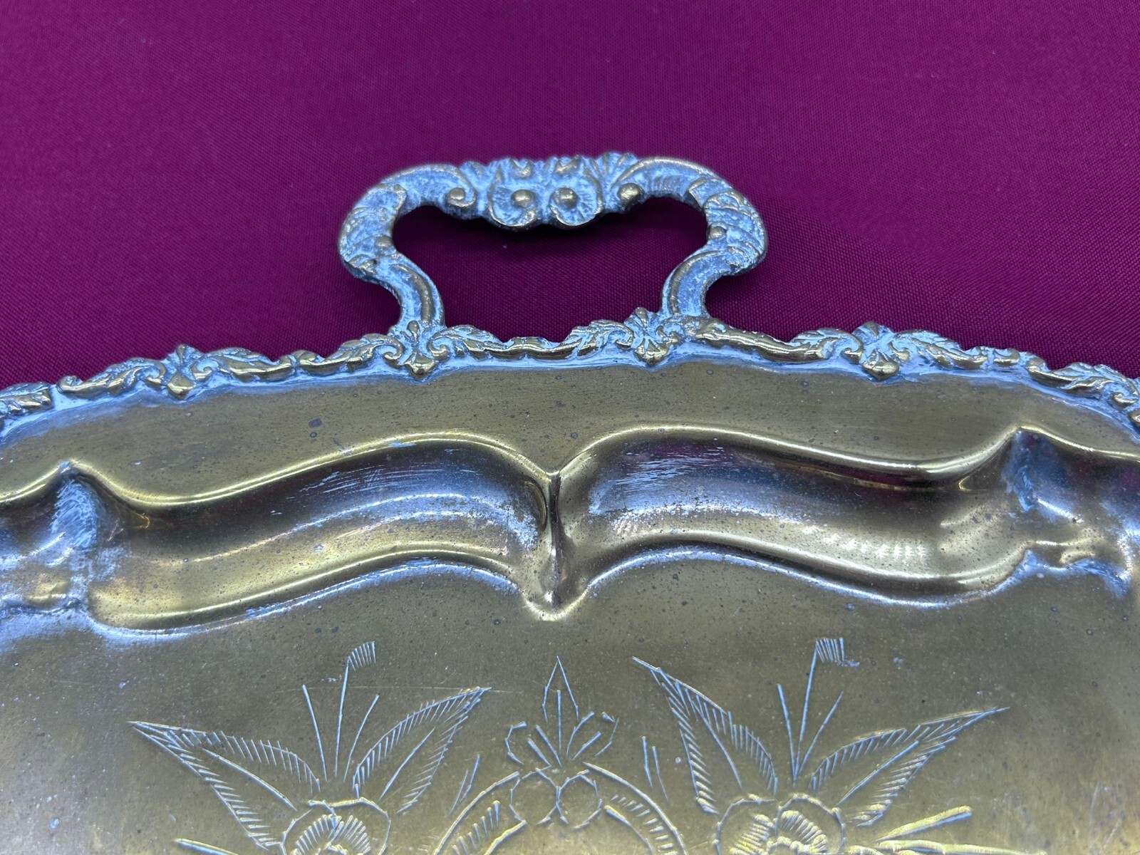 SERVIERTABLETT TABLETT 49x31cm METALL VERSILBERT HANDGRAVUREN – Bild 6