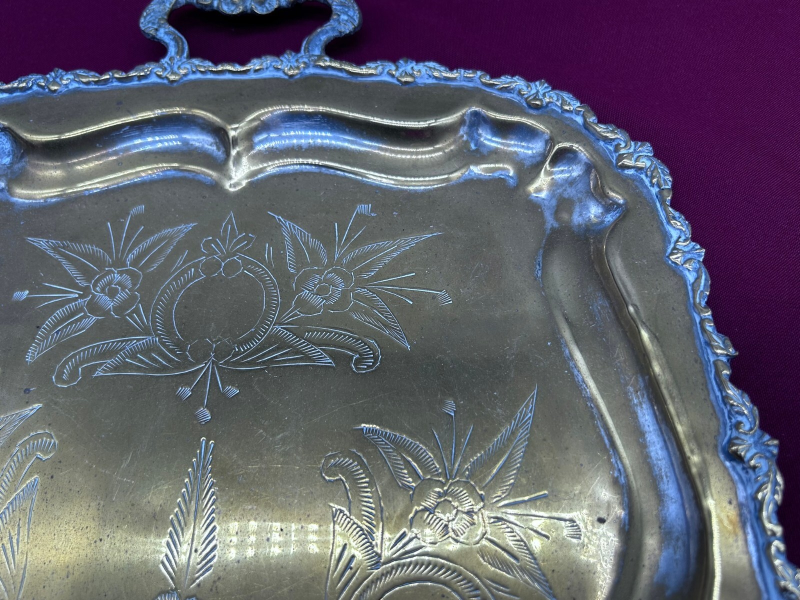 SERVIERTABLETT TABLETT 49x31cm METALL VERSILBERT HANDGRAVUREN – Bild 7