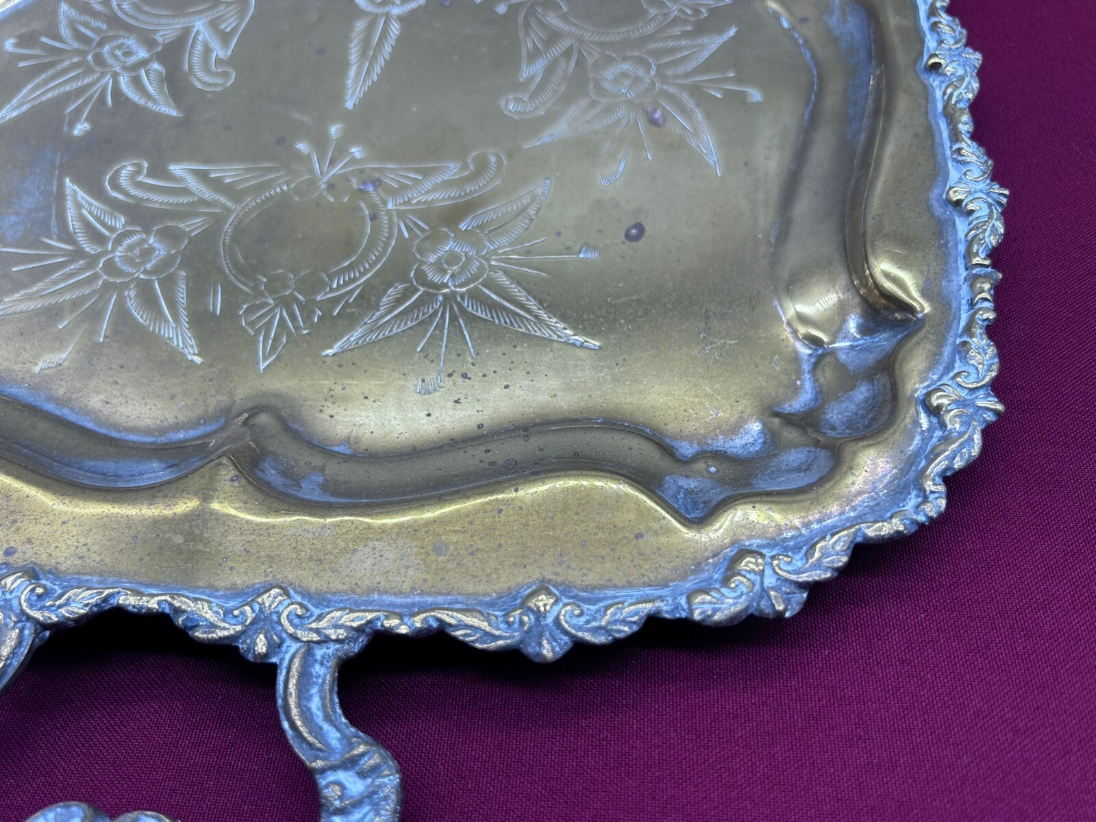 SERVIERTABLETT TABLETT 49x31cm METALL VERSILBERT HANDGRAVUREN – Bild 9