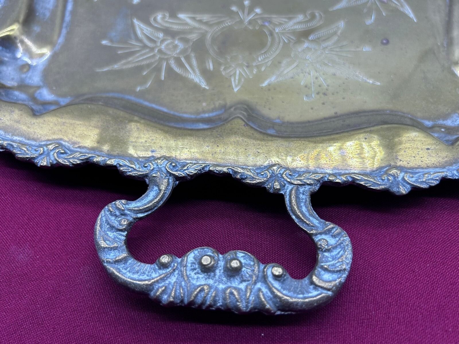 SERVIERTABLETT TABLETT 49x31cm METALL VERSILBERT HANDGRAVUREN – Bild 10