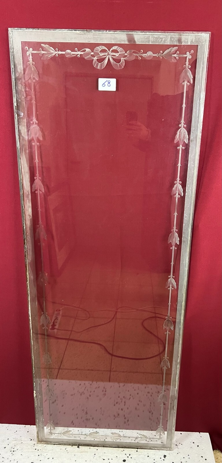 ANTIKE GLASSCHEIBE GLAS FENSTER JUGENDSTIL ORIGINAL UM 1900 GIRLANDEN