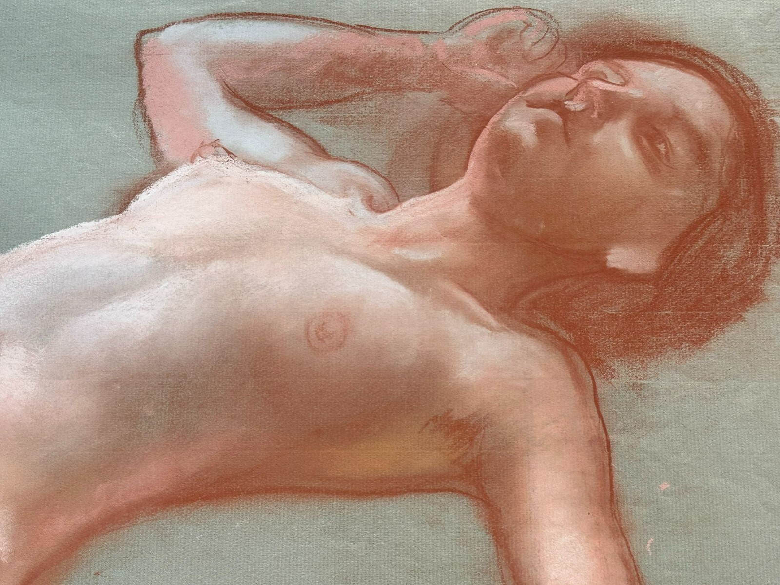 HERAUSRAGENDER LIEGENDER AKT EROTIK NACKTE FRAU KREIDE AUF PAPIER – Bild 11
