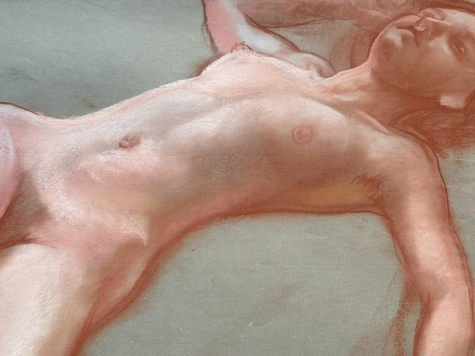 HERAUSRAGENDER LIEGENDER AKT EROTIK NACKTE FRAU KREIDE AUF PAPIER – Bild 10