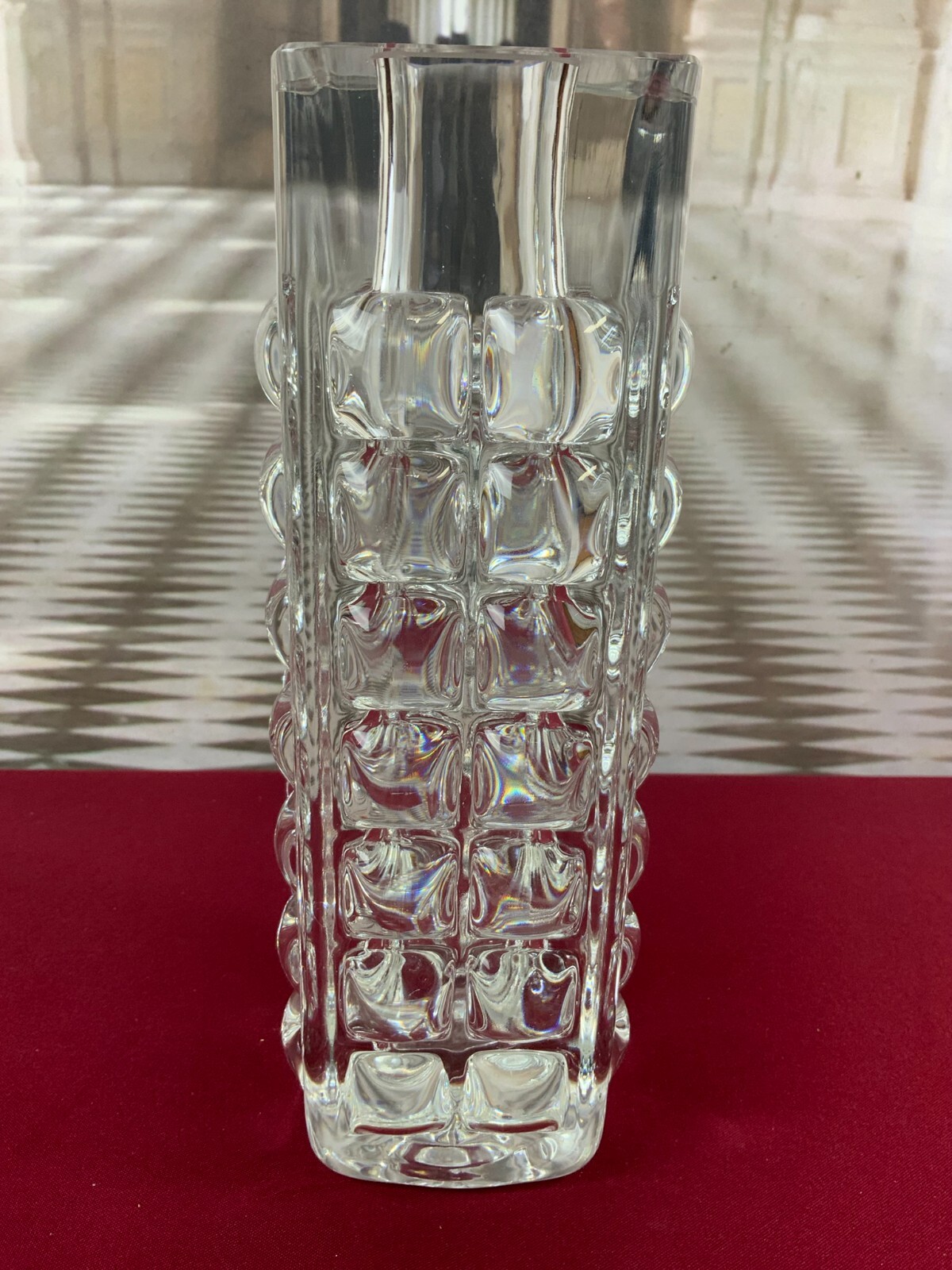 MASSIVE VASE AUS GLAS ICHENDORF BLOCKVASE 5kg 29cm HOCH NOPPEN OP ART – Bild 7