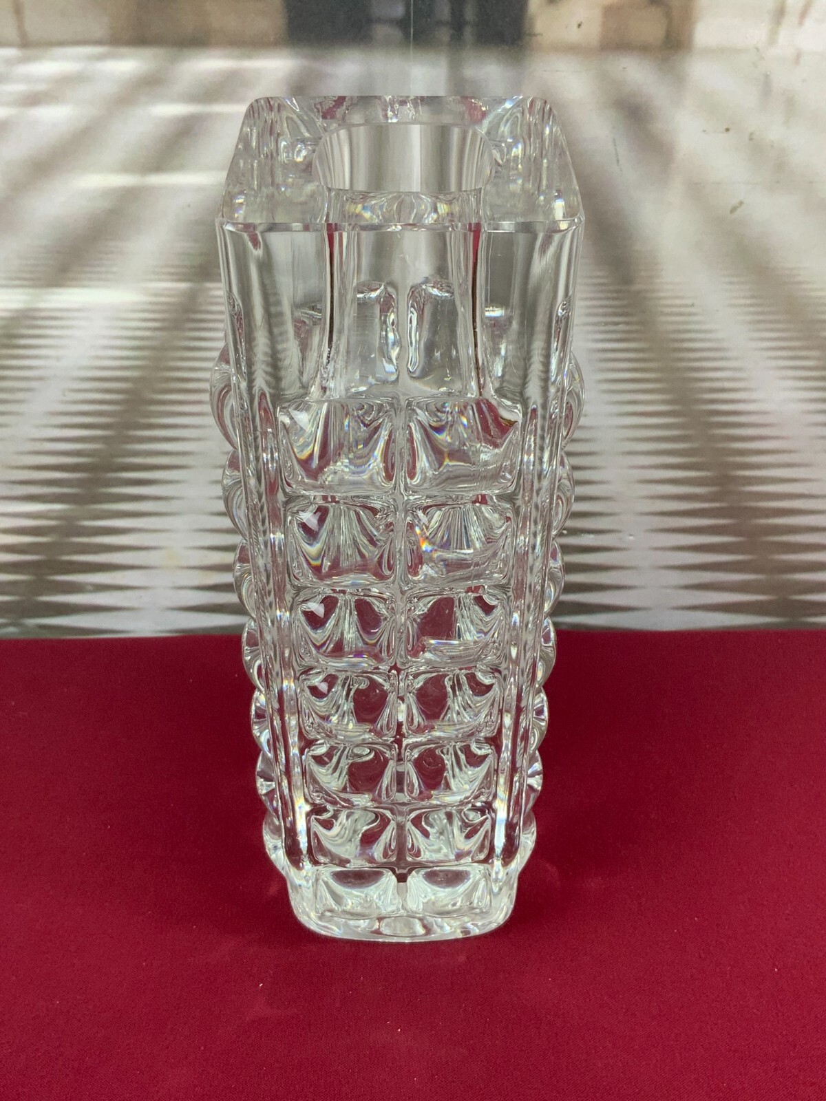 MASSIVE VASE AUS GLAS ICHENDORF BLOCKVASE 5kg 29cm HOCH NOPPEN OP ART