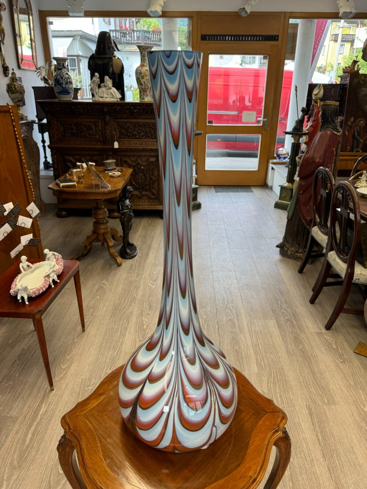 VINTAGE BODENVASE GROSSE VASE AUS GLAS LOLLIPOP SPACE AGE SCHOTT ZWIESEL 82x28cm