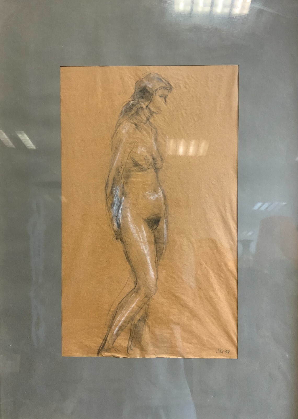 ZEICHNUNG EROTIK STEHENDER AKT SEHR GUT GERAHMT GESAMT 55x76cm – Bild 3