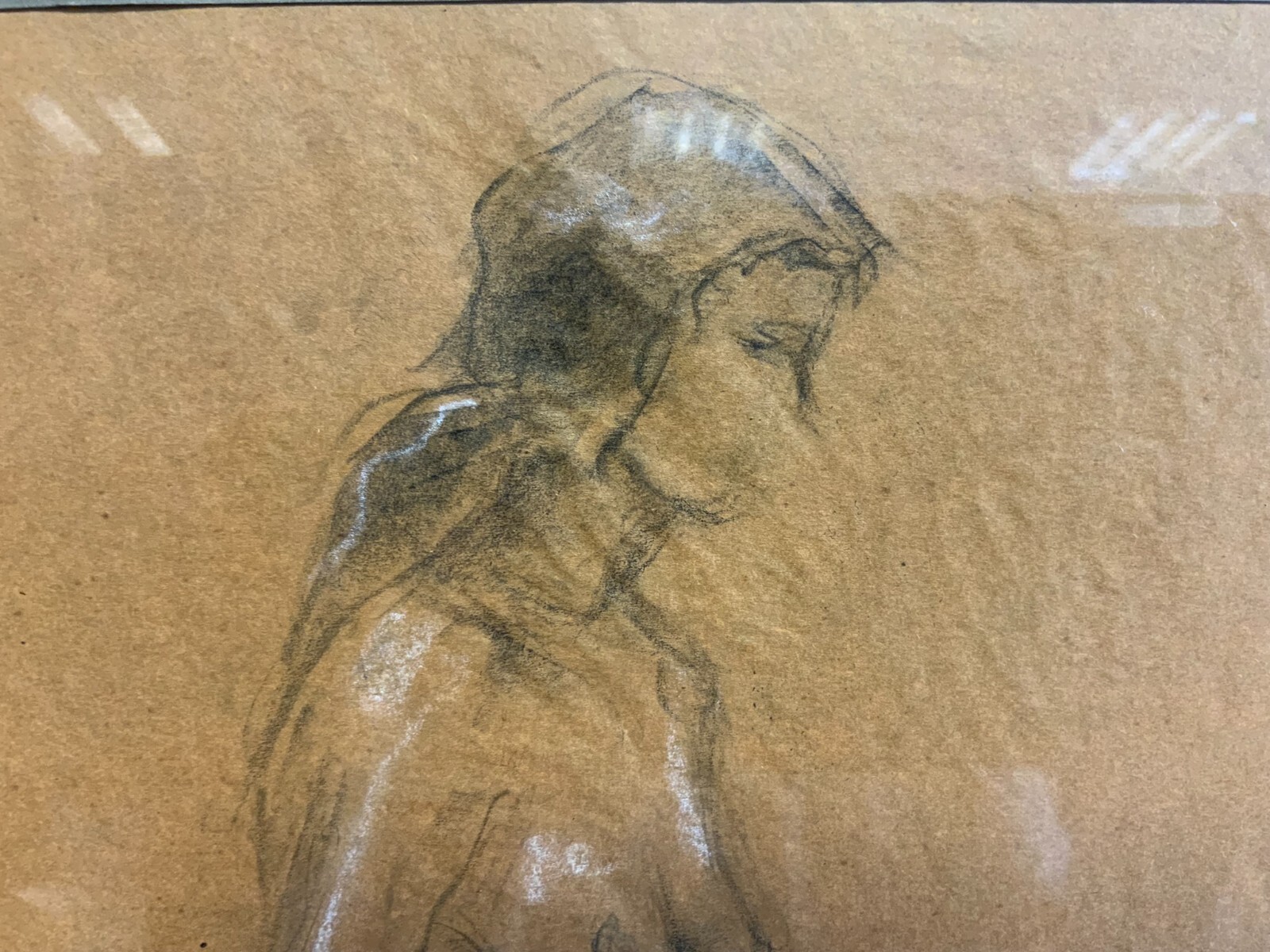 ZEICHNUNG EROTIK STEHENDER AKT SEHR GUT GERAHMT GESAMT 55x76cm – Bild 4