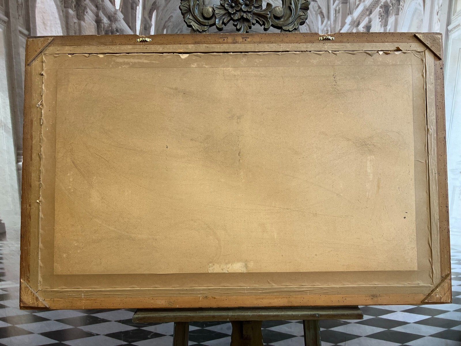 DRUCK NACH EINEM ÖLGEMÄLDE PUTTI TANZENDE ENGEL GROSS ANTIKER RAHMEN 113x73cm – Bild 11