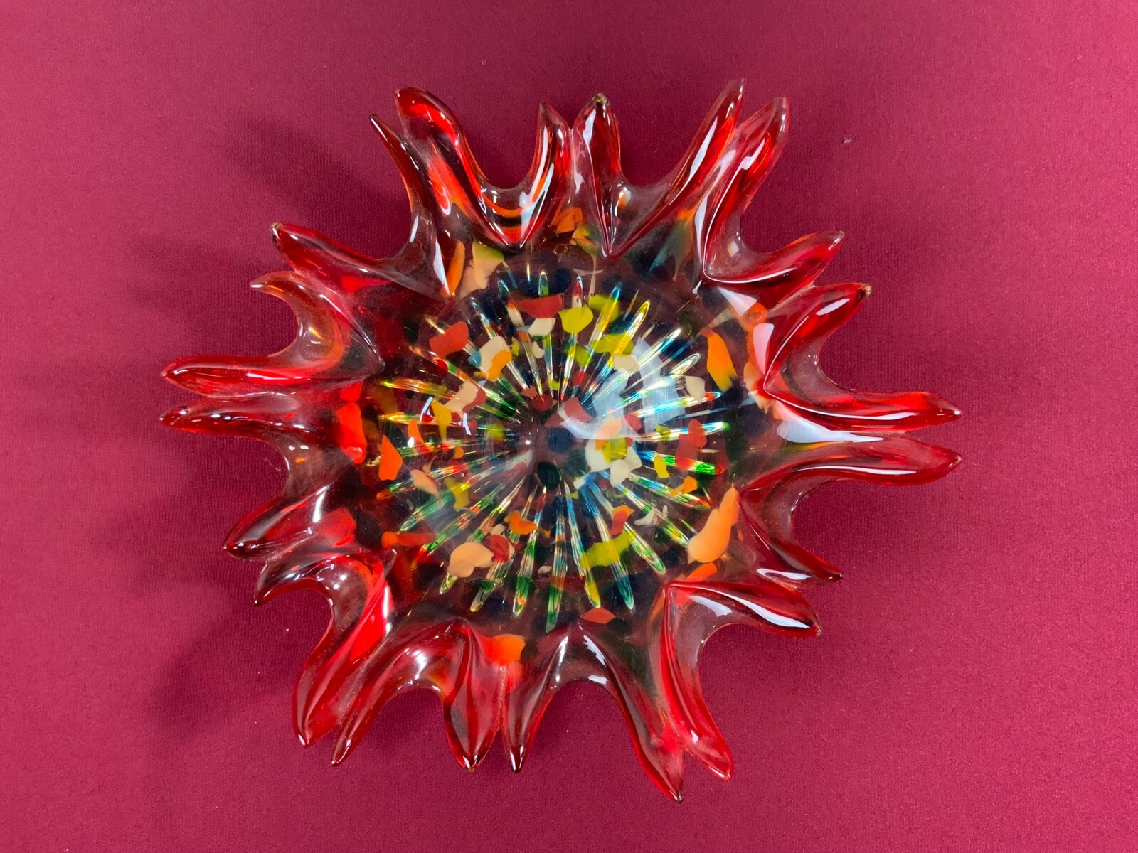 GROSSE SCHALE AUS GLAS HANDARBEIT KÜNSTLERGLAS 1,1kg 27cm DURCHMESSER – Bild 3