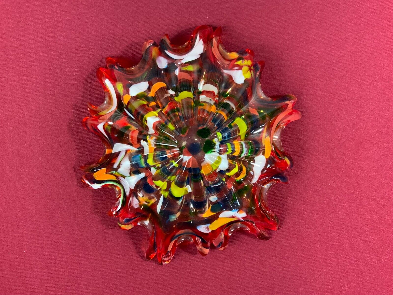 GROSSE SCHALE AUS GLAS HANDARBEIT KÜNSTLERGLAS 1,1kg 27cm DURCHMESSER – Bild 8