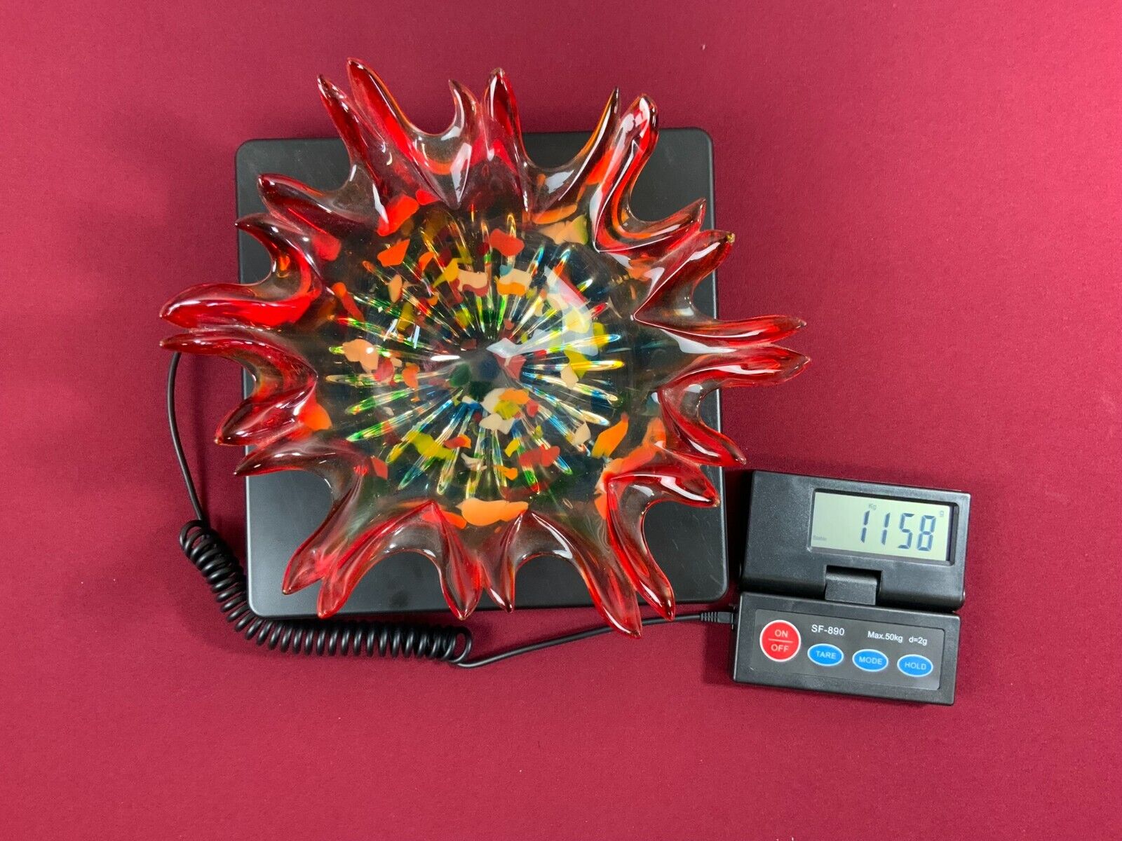 GROSSE SCHALE AUS GLAS HANDARBEIT KÜNSTLERGLAS 1,1kg 27cm DURCHMESSER – Bild 9