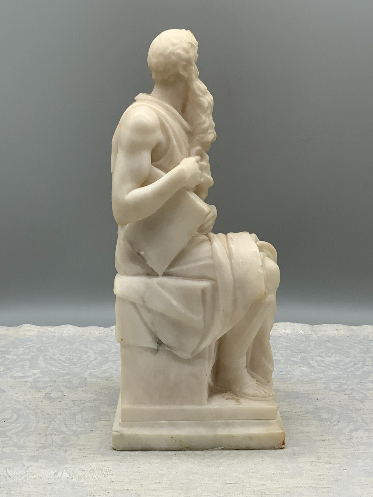 ANTIKE ALABASTER SKULPTUR 19 TES JHDT DER GEHÖRNTE MOSES NACH MICHELANGELO 30cm – Bild 3