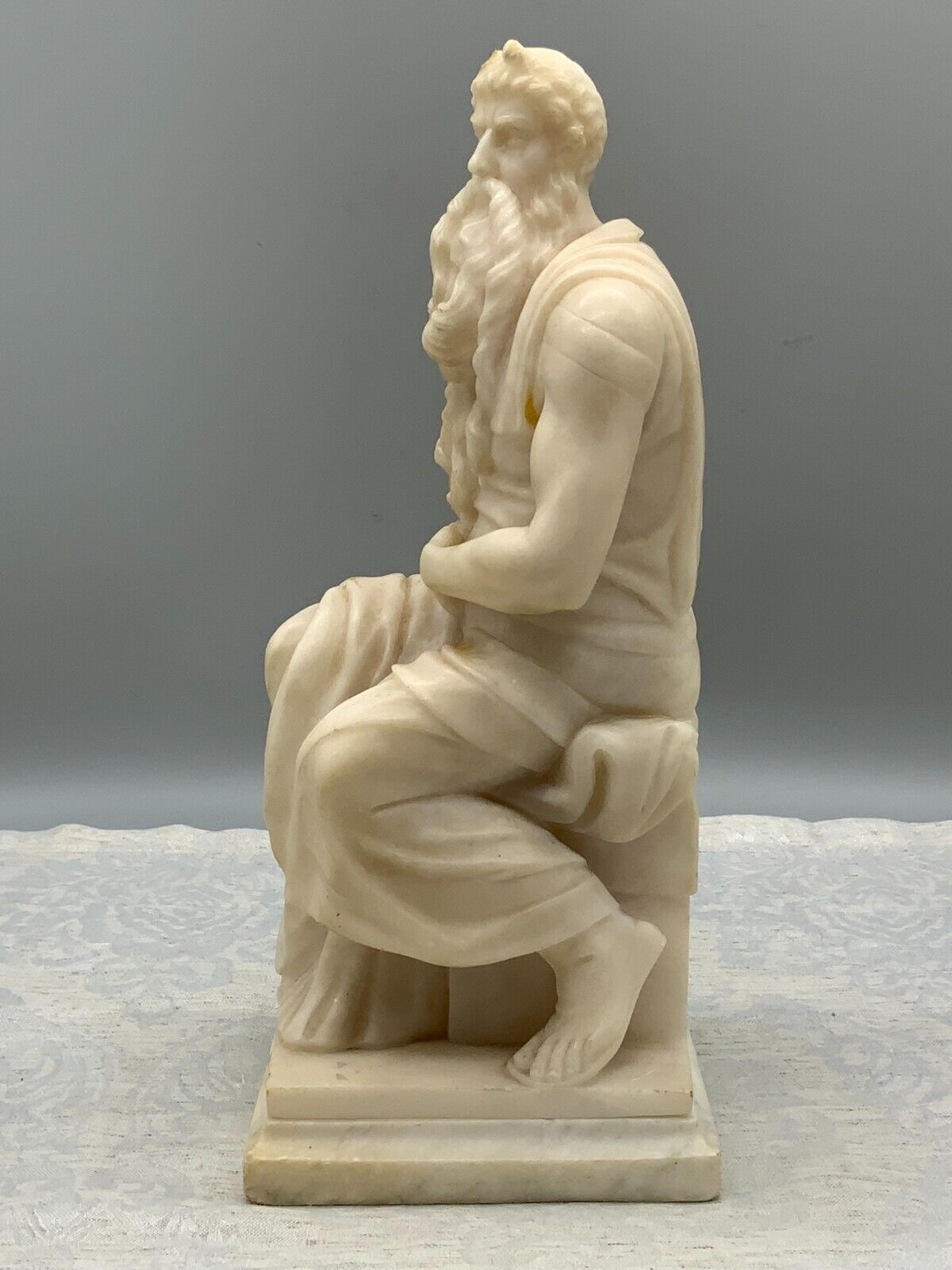 ANTIKE ALABASTER SKULPTUR 19 TES JHDT DER GEHÖRNTE MOSES NACH MICHELANGELO 30cm – Bild 5