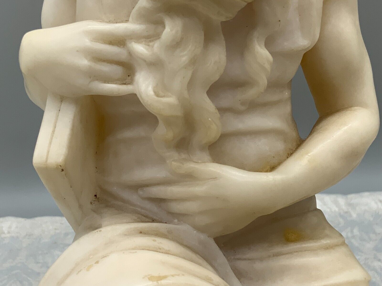 ANTIKE ALABASTER SKULPTUR 19 TES JHDT DER GEHÖRNTE MOSES NACH MICHELANGELO 30cm – Bild 9