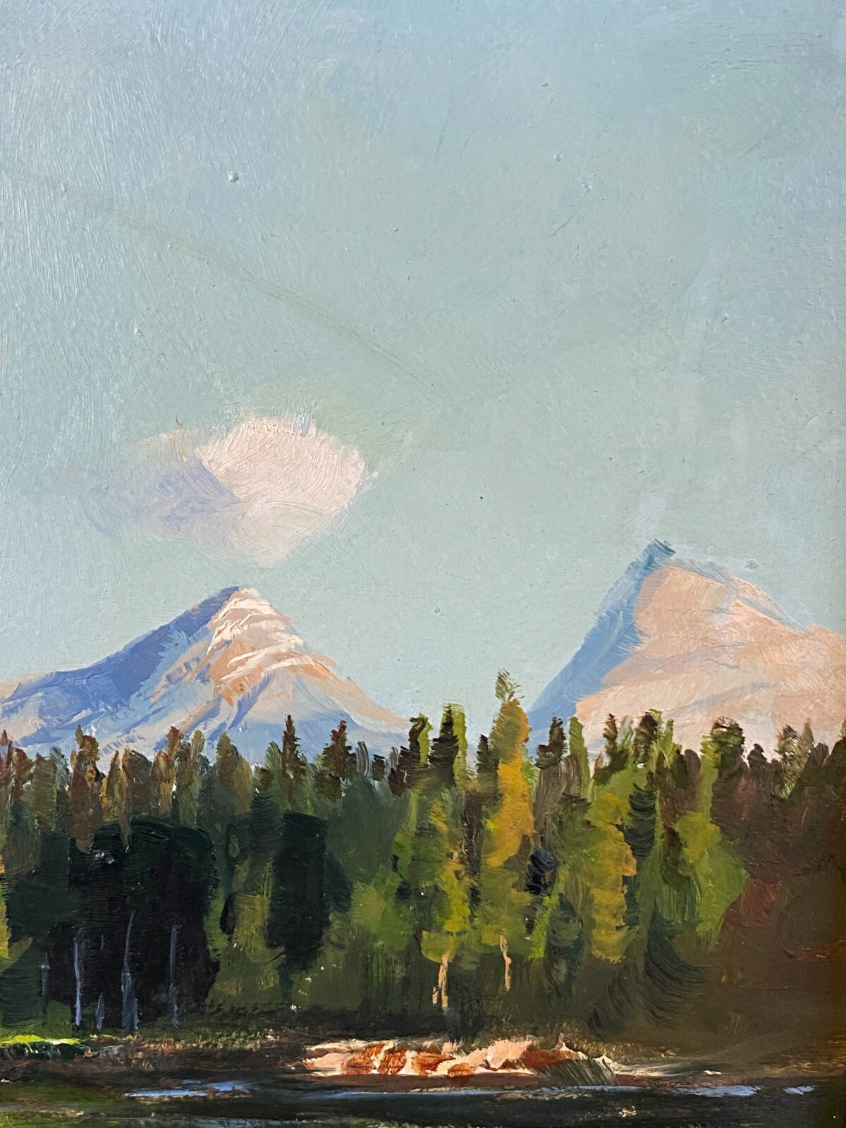 ÖLGEMÄLDE SIGNIERT HÖHNE MÜNCHEN - WEIHER LANDSCHAFT VOR GEBIRGE – Bild 6
