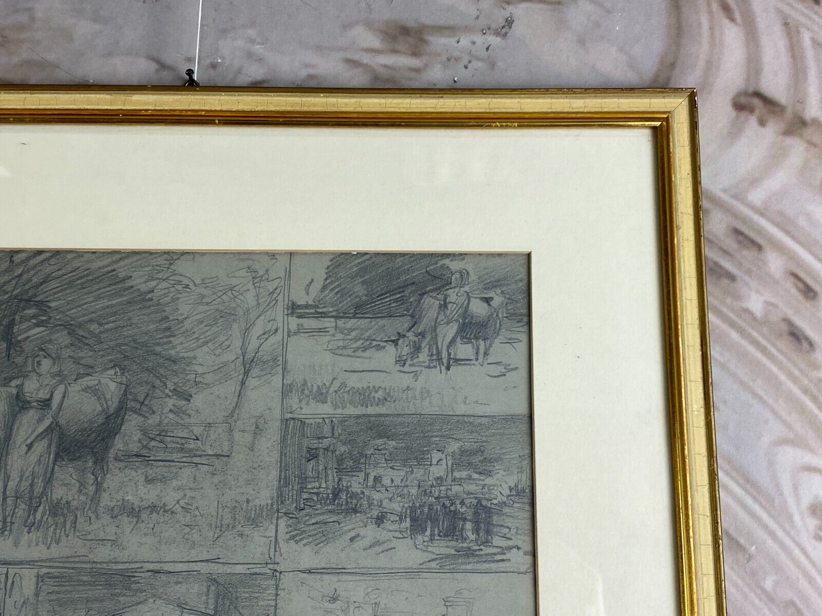 KOHLESTIFT ZEICHNUNG GERAHMT FRAU PERSONEN KUH JOSEF WOPFNER (1843-1927) – Bild 6