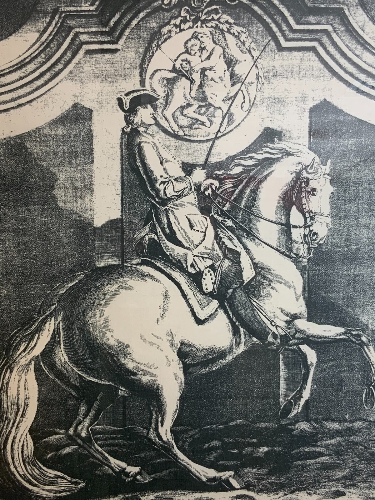GROSSER DRUCK NACH EINER WAND TAPISSERIE BAROCK REITER AUF PFERD GUT GERAHMT