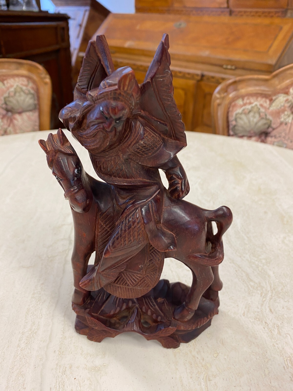 CHINA SKULPTUR AUS HOLZ MANN AUF PFERD 21cm HOCH