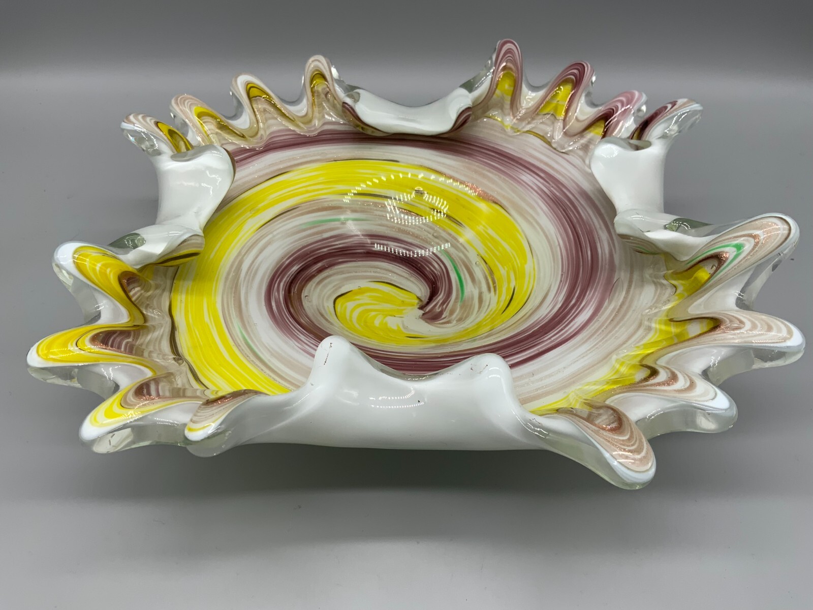 KÜNSTLERGLAS SCHALE AUS GLAS MASSIV GEARBEITET Ø 26cm OHNE CHIPS