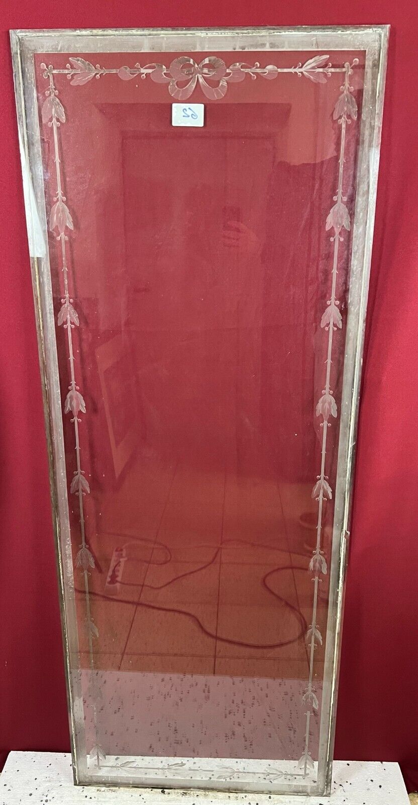 ANTIKE GLASSCHEIBE JUGENDSTIL ORIGINAL UM 1900 GIRLANDEN 60,3x162,4cm – Bild 7