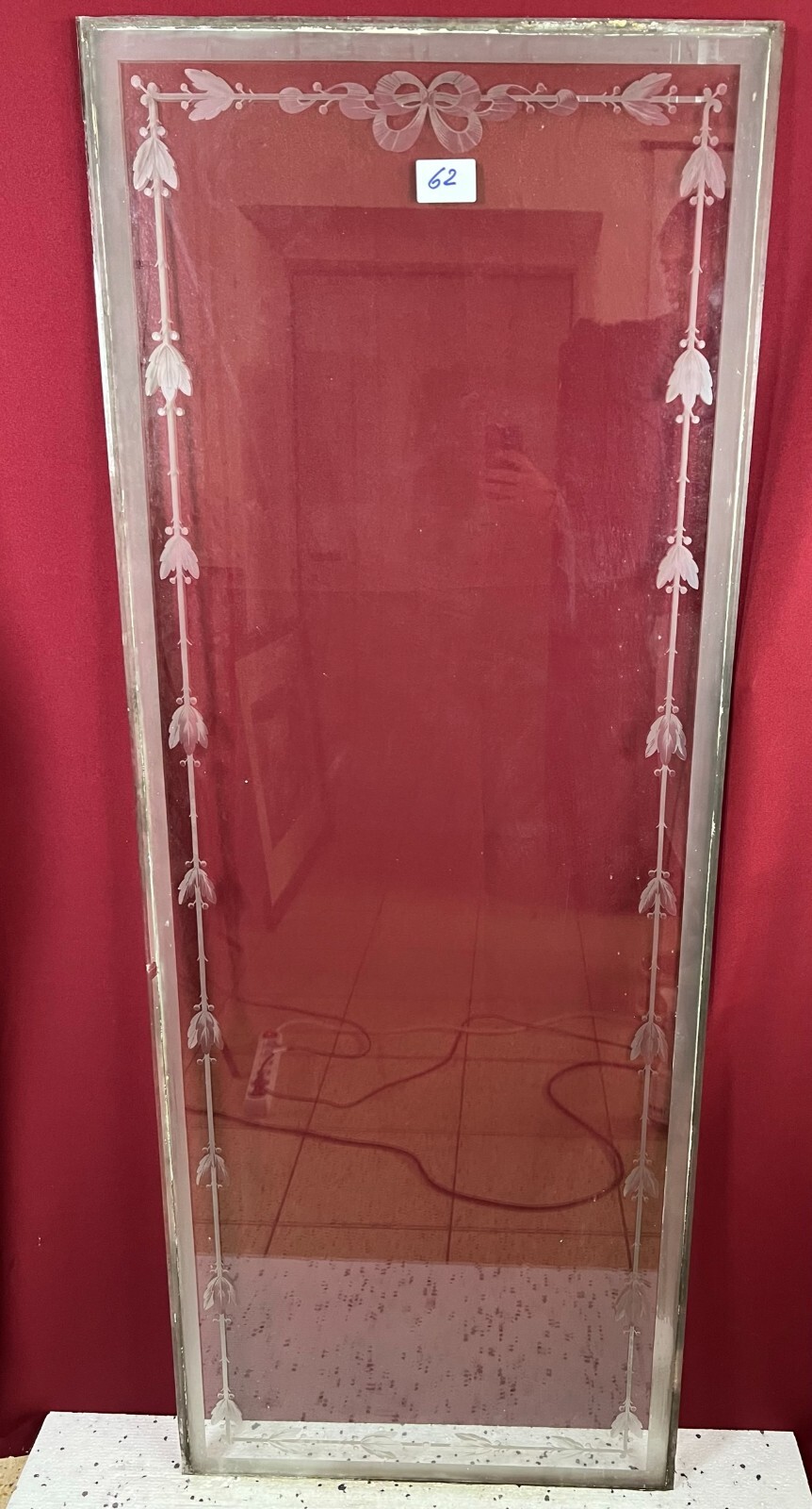 ANTIKE GLASSCHEIBE JUGENDSTIL ORIGINAL UM 1900 GIRLANDEN 60,3x162,4cm